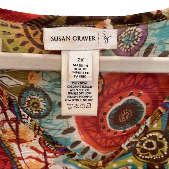 Susan Graver Batwing V-Neck Printed Scarf Top 2X (22-24) Multi-Color - Picture 2 of 9